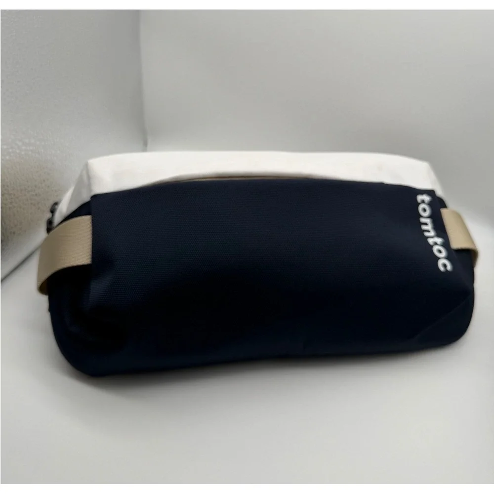 tomtoc Compact Sling Bag EDC Travel Crossbody Polyester Navy White Tan Men OS